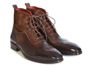 Paul Parkman Men's Wingtip Boots Brown Suede & Calfskin Shoes