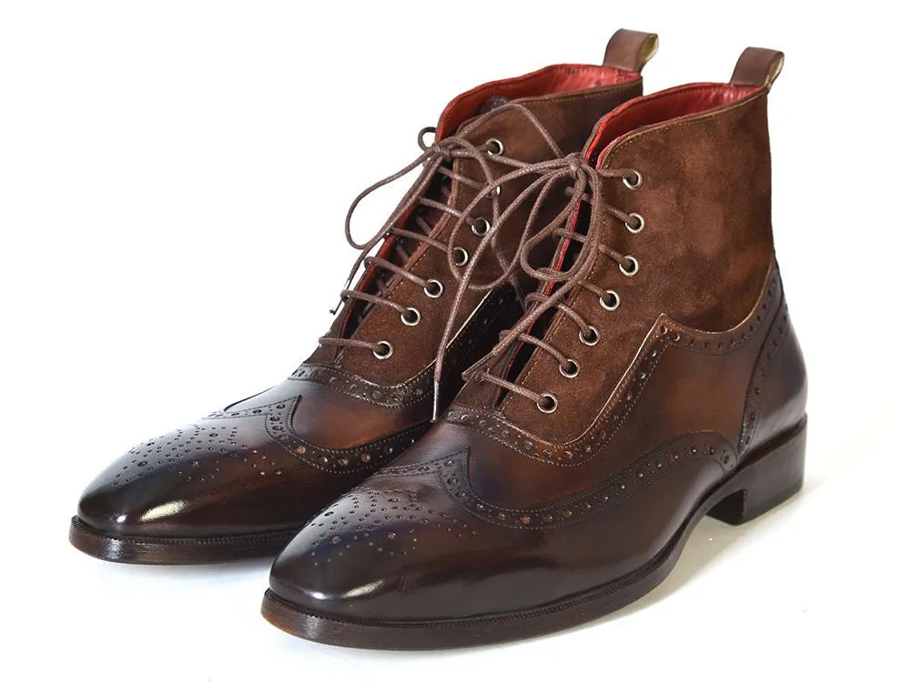 Paul Parkman Men's Wingtip Boots Brown Suede & Calfskin Shoes