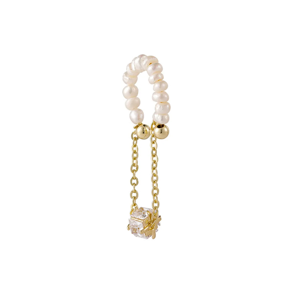 Pearl & Cubic Zirconia Cylinder Charm Clip-On Earring