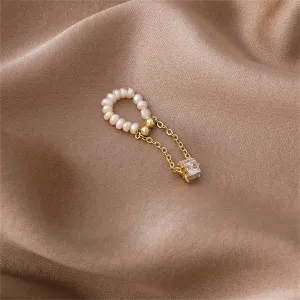 Pearl & Cubic Zirconia Cylinder Charm Clip-On Earring