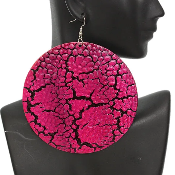 Pink Large Cracked Disc Earrings