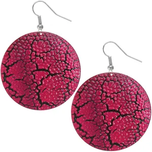 Pink Large Cracked Disc Earrings