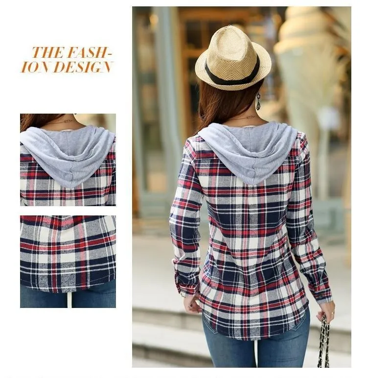 Plaid Button-Up Hooded Shirt