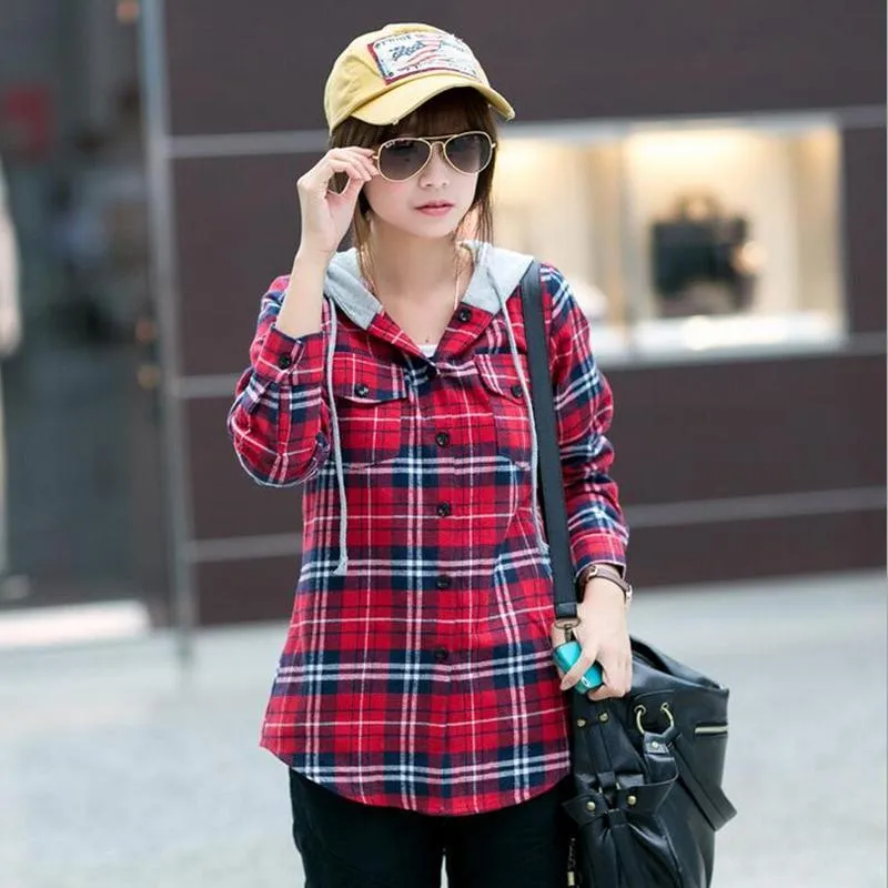 Plaid Button-Up Hooded Shirt