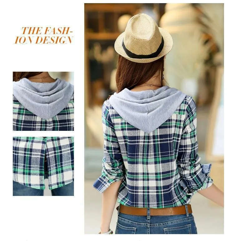 Plaid Button-Up Hooded Shirt