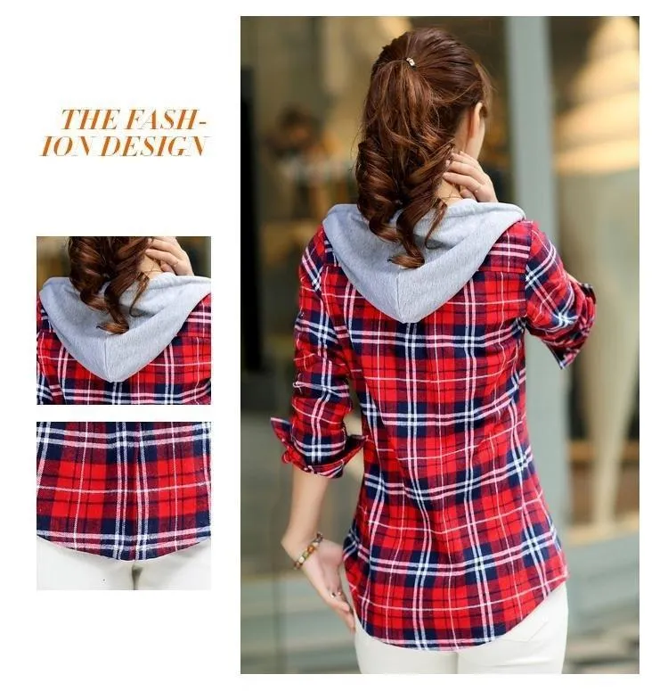 Plaid Button-Up Hooded Shirt
