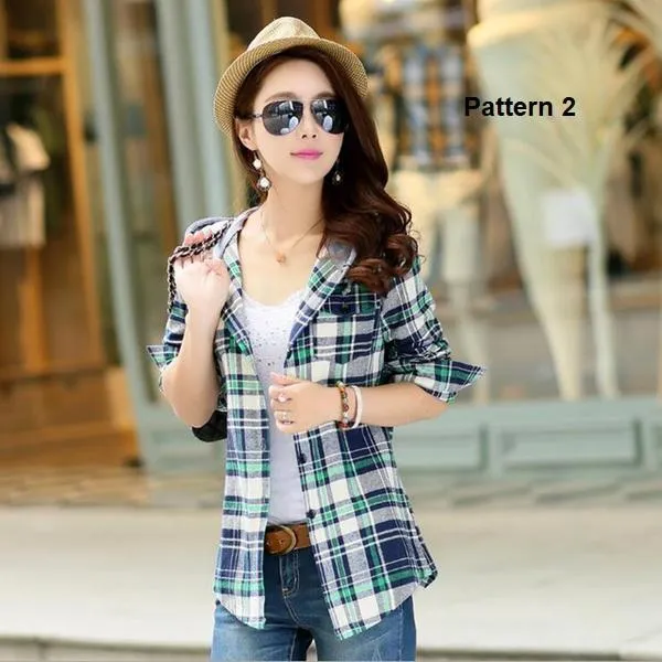 Plaid Button-Up Hooded Shirt