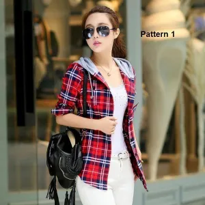 Plaid Button-Up Hooded Shirt