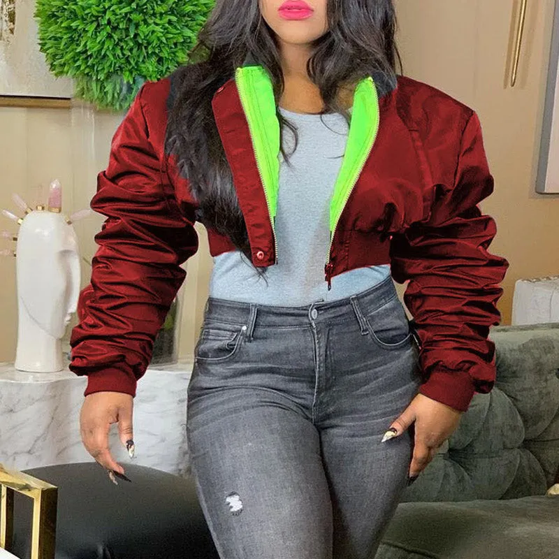 Pleats Long Sleeve Zipper Design Cotton Coat