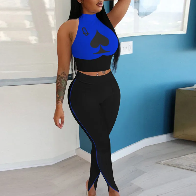 Poker Pattern Sleeveless Two Piece Set