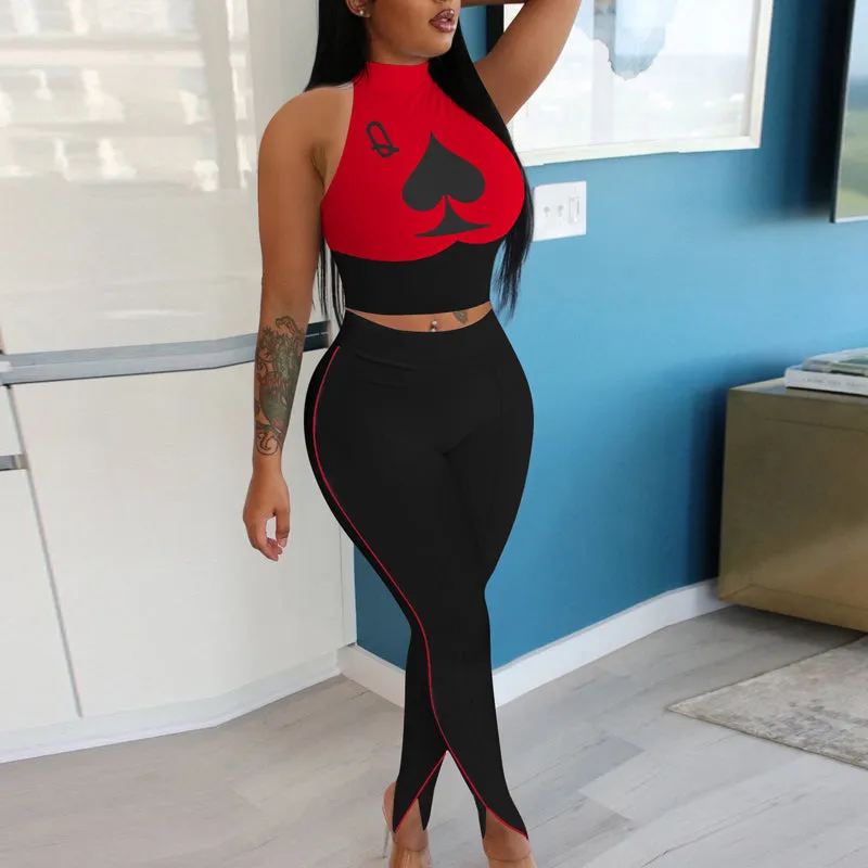 Poker Pattern Sleeveless Two Piece Set
