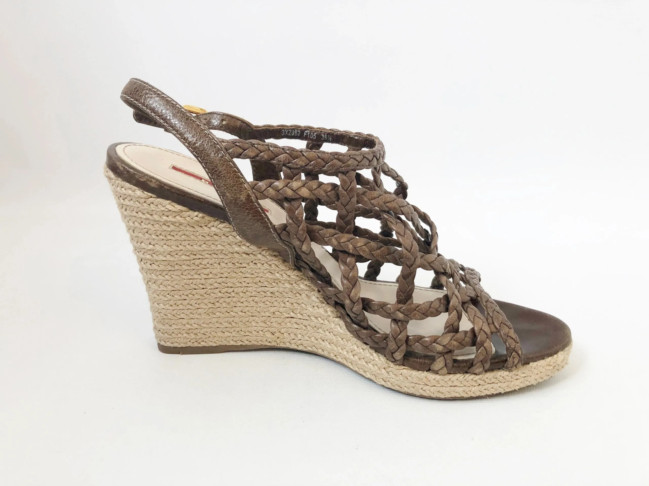 Prada Lattice Wedge Sandal Size38.5 It (8.5 Us)