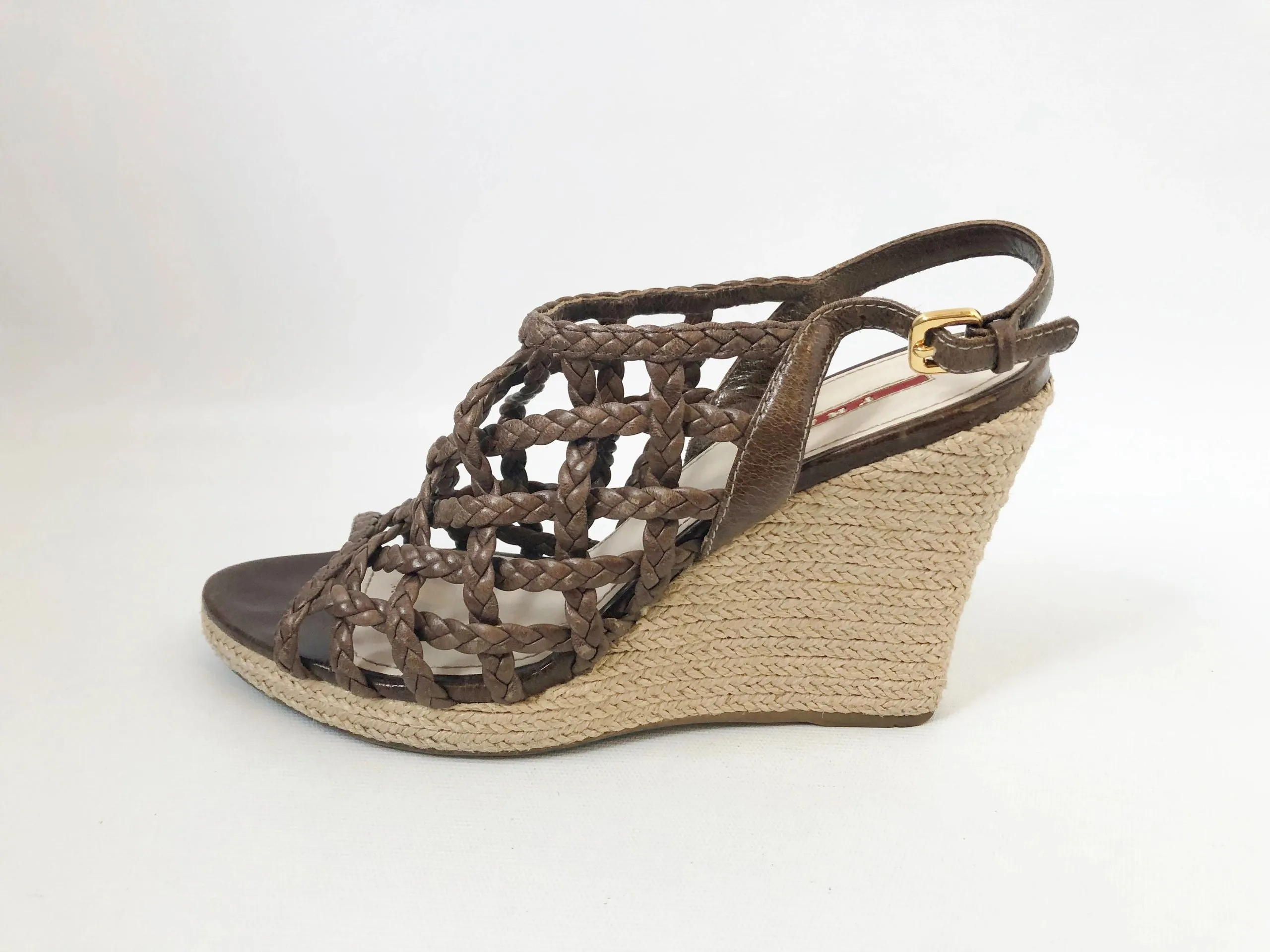 Prada Lattice Wedge Sandal Size38.5 It (8.5 Us)