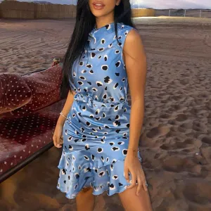 Print Sleeveless Ruffle Design Dress