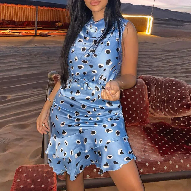 Print Sleeveless Ruffle Design Dress
