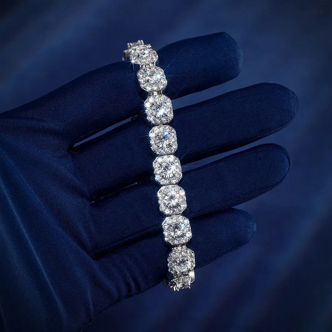 S925 Moissanite Diamond Cluster Tennis Bracelet - 10mm