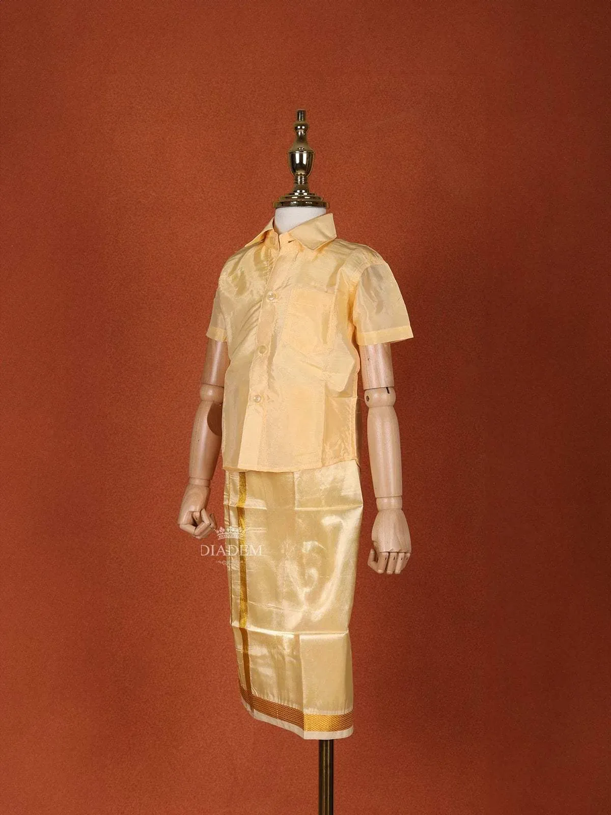 Sandal Silk Dhoti with Matching Half Sleeve Shirt