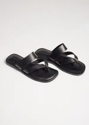 Sandal Toe-Post Strap Leather Sandal - Black