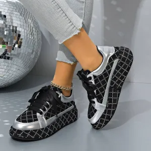 ShimmerStride Rhinestone Lace-Up Sneakers