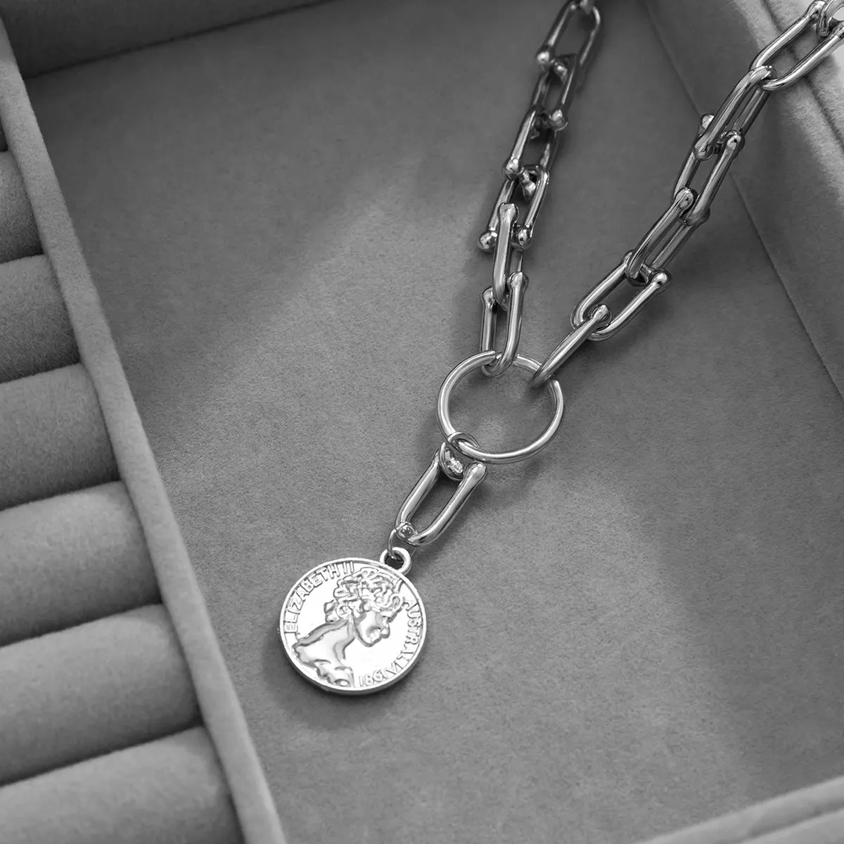 Silver-Plated Coin Pendant Necklace