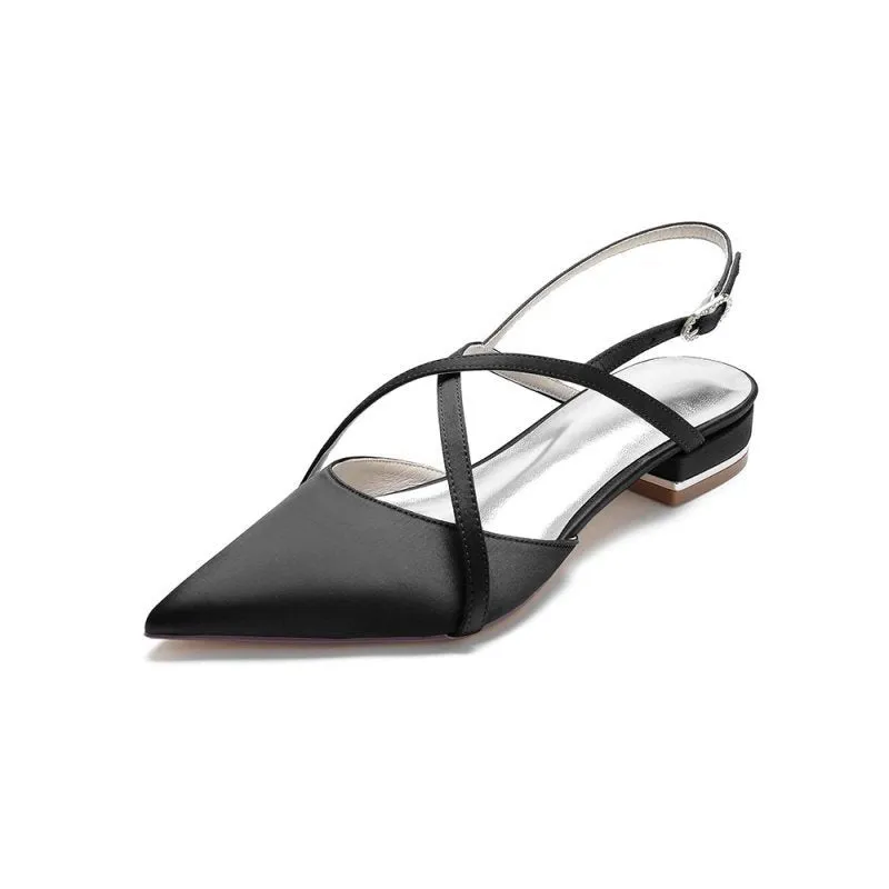 Simple Pointed Toe Ankle Straps Kitten Heels