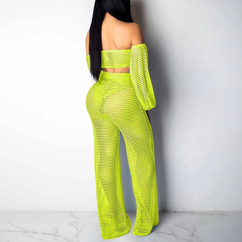 Solid Hollow Out Long Sleeve 2PCS Set
