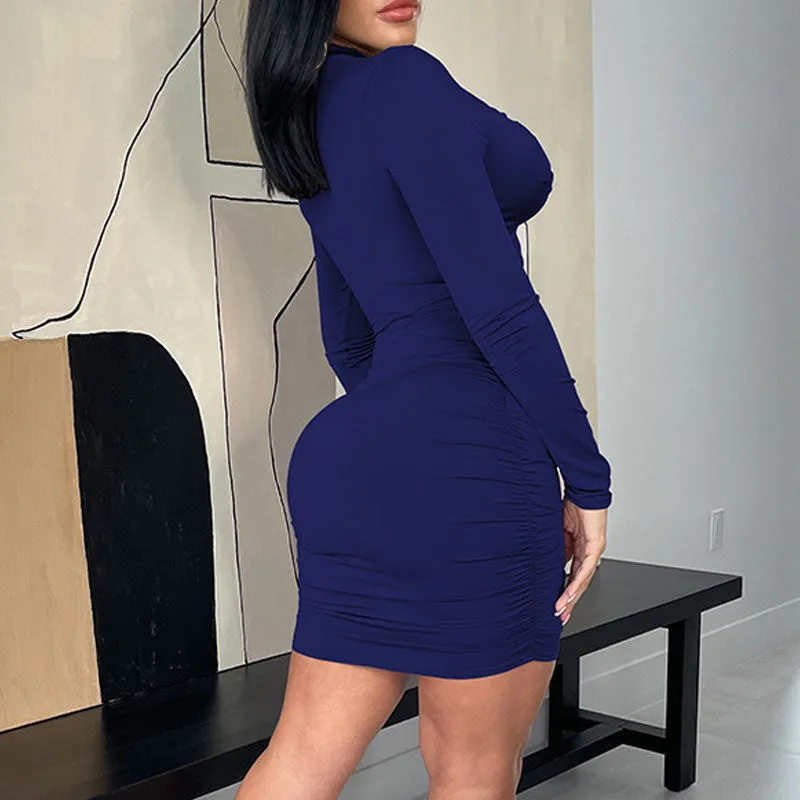Solid Long Sleeve Hollow Out Bandage Bodycon Dress
