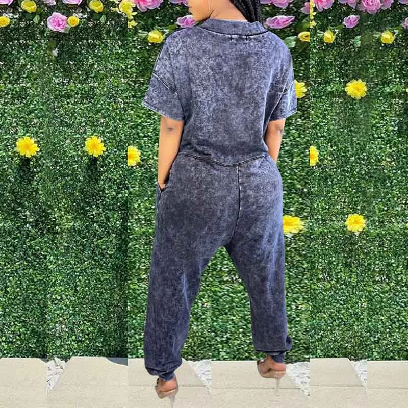 Solid V-Neck Short Sleeve Loose Jumpsuit