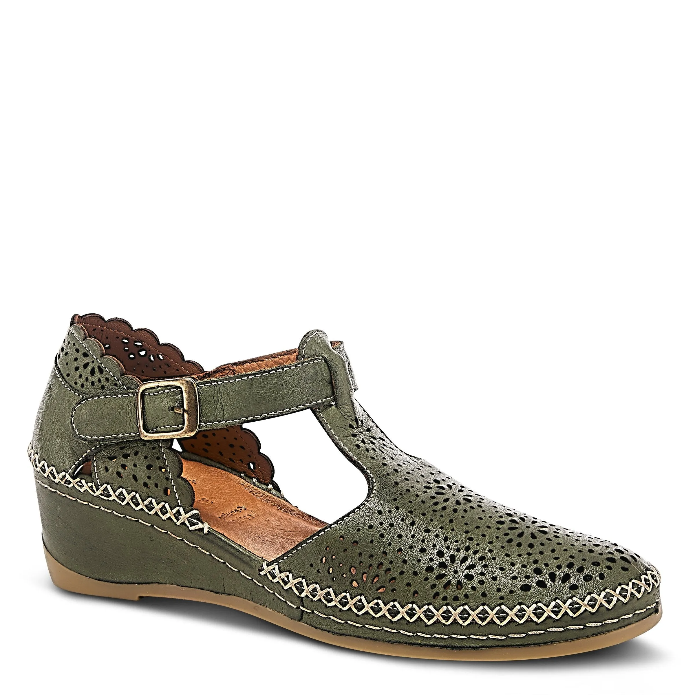 Spring Step Shoes Airy Wedge Shoes Women's Leather T Strap