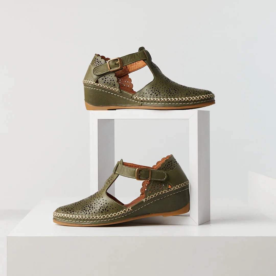 Spring Step Shoes Airy Wedge Shoes Women's Leather T Strap