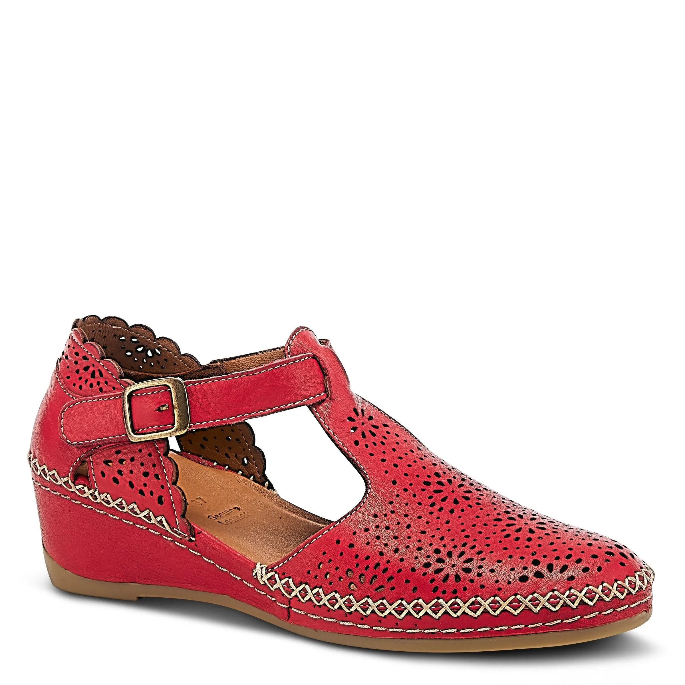 Spring Step Shoes Airy Wedge Shoes Women's Leather T Strap