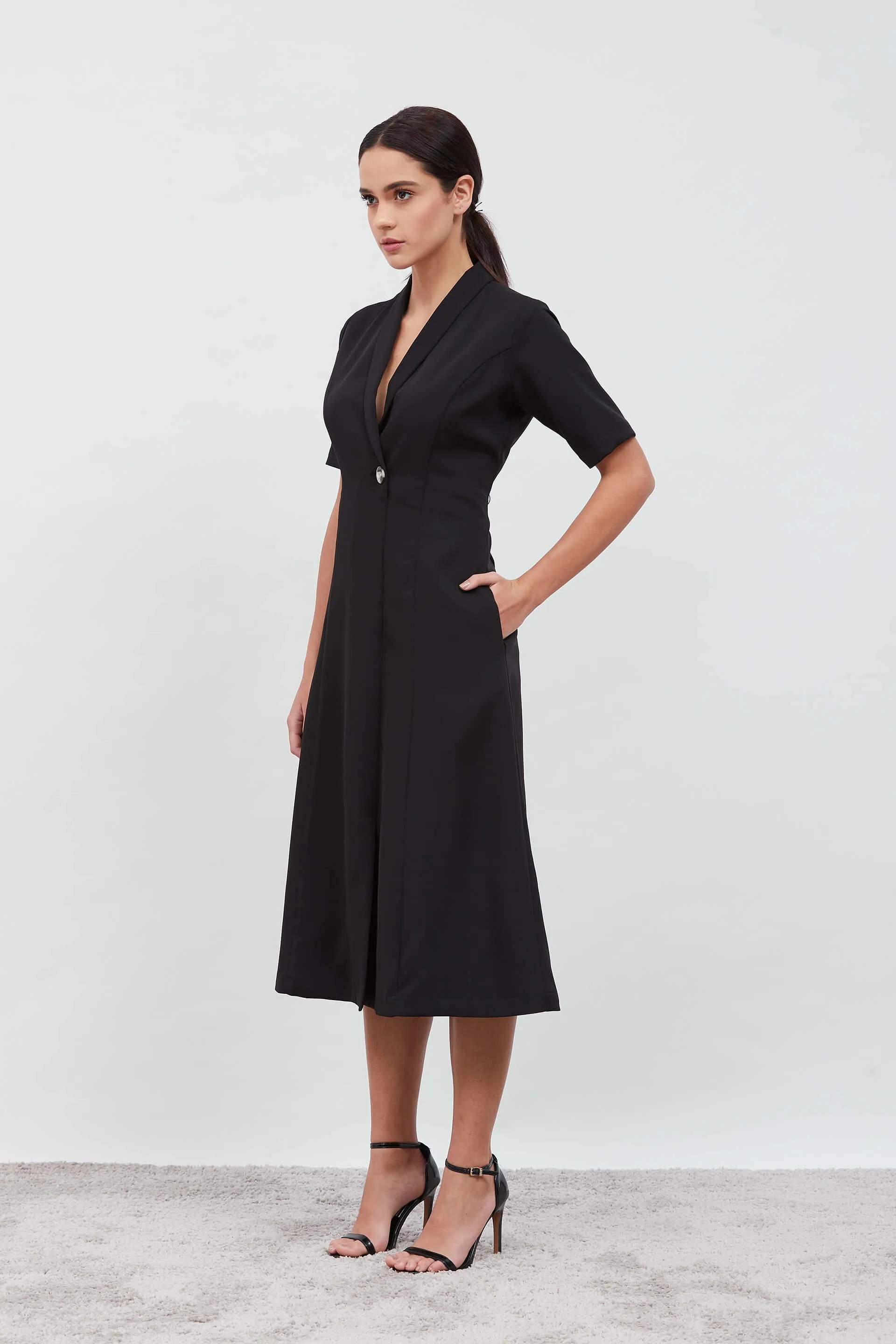 Stalwart Shawl Collared Dress - Black