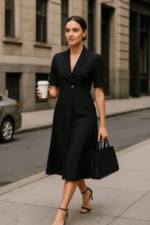 Stalwart Shawl Collared Dress - Black