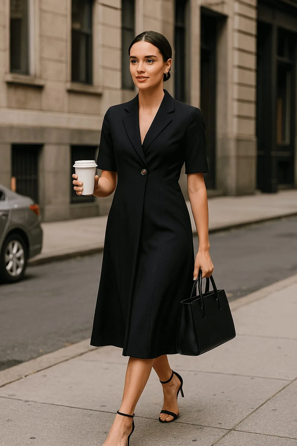 Stalwart Shawl Collared Dress - Black