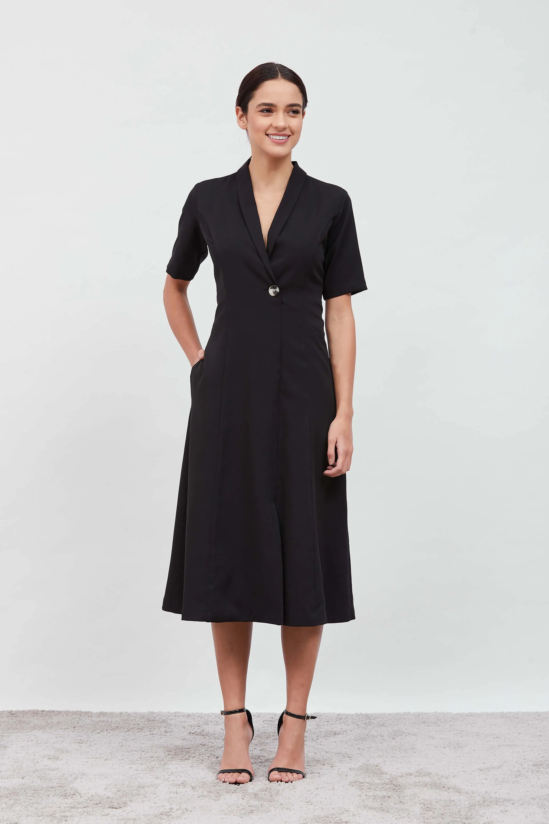 Stalwart Shawl Collared Dress - Black