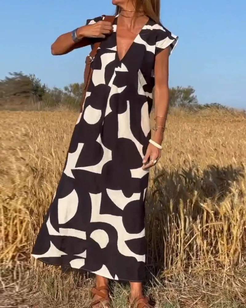 Stéphanie - Printed V-Neck Dress