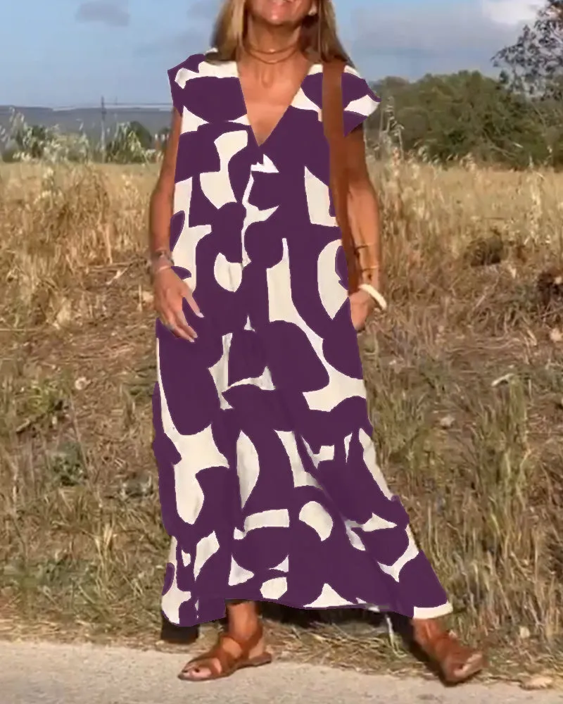 Stéphanie - Printed V-Neck Dress