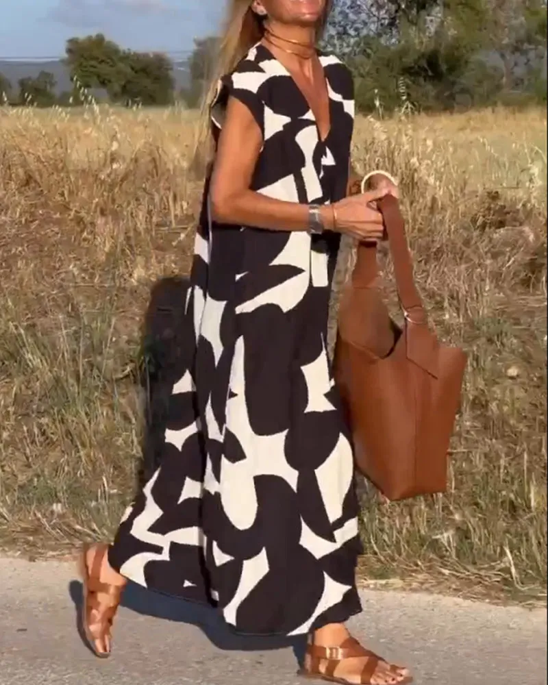 Stéphanie - Printed V-Neck Dress