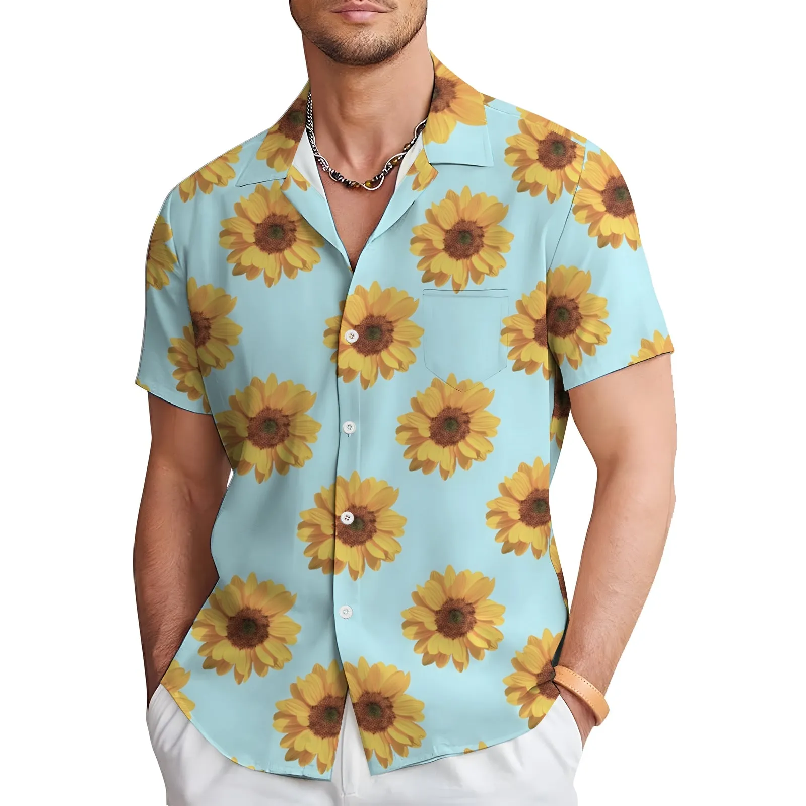 Sunflower Print Casual Short Sleeve Shirt 2404000371