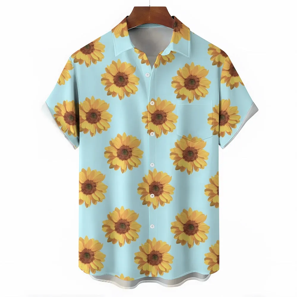 Sunflower Print Casual Short Sleeve Shirt 2404000371