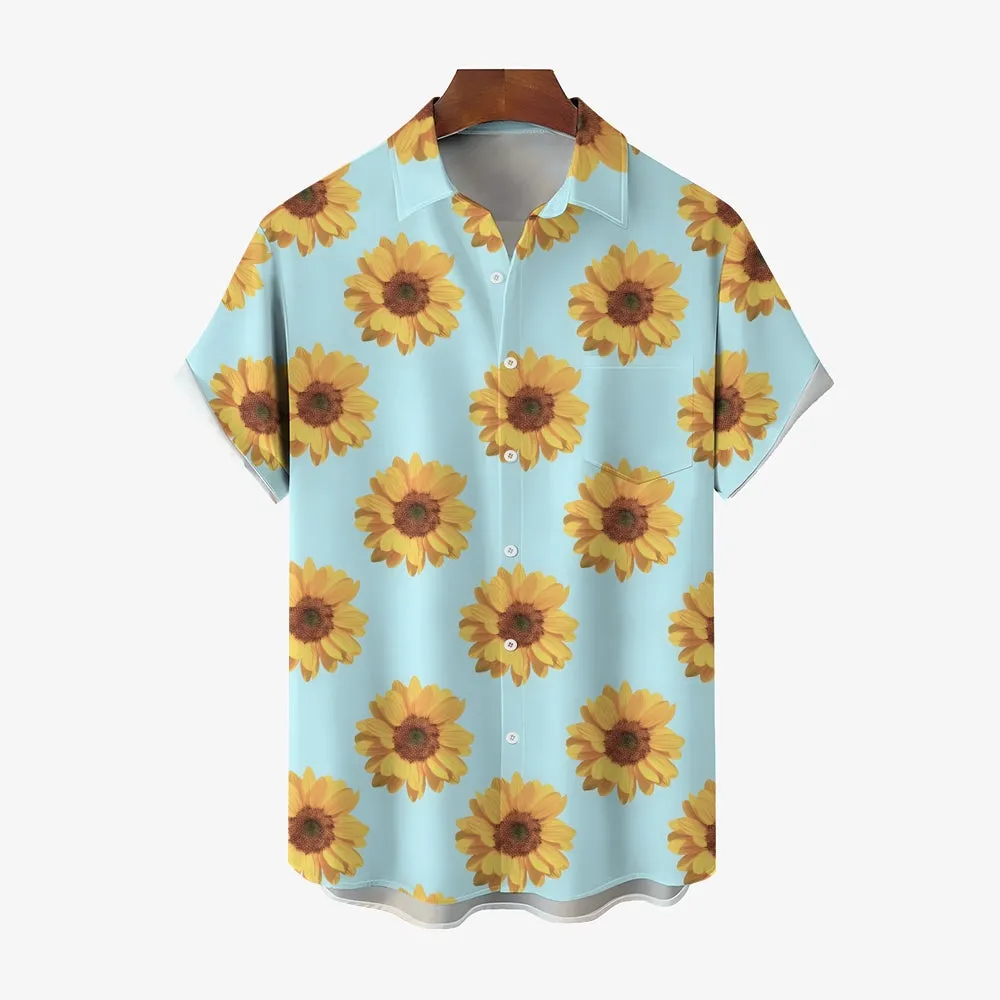Sunflower Print Casual Short Sleeve Shirt 2404000371