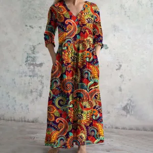 Tiana - Vintage Ethnic Print Dress