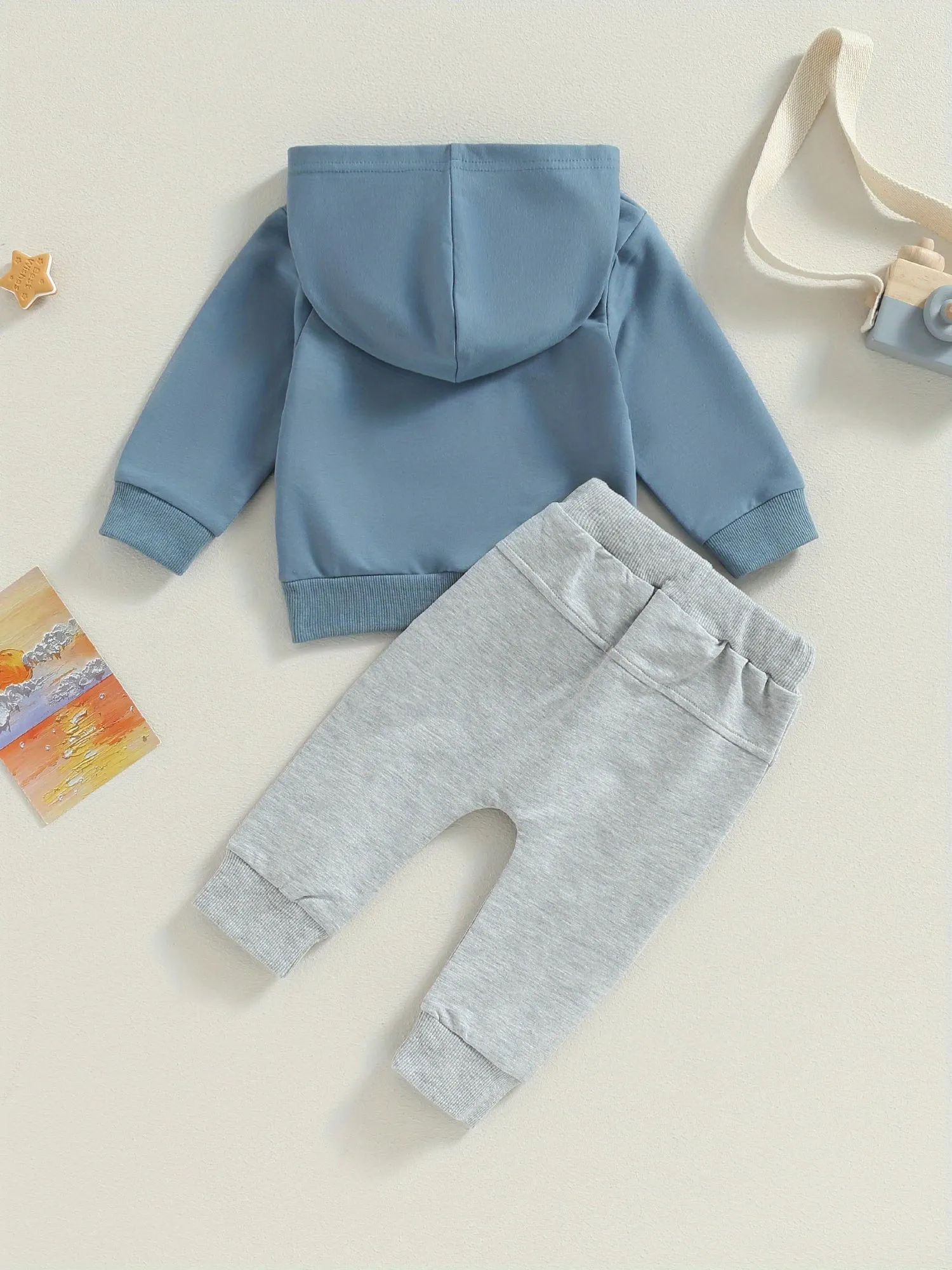Toddler Boys Fall Outfits Letter Print Hoodies Long Sleeve Hooded Sweatshirts and Solid Color Long Pants 2Pcs Clothes Set
