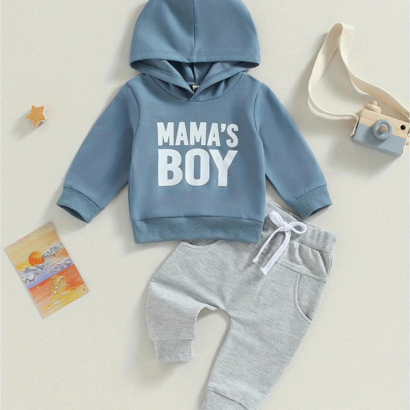 Toddler Boys Fall Outfits Letter Print Hoodies Long Sleeve Hooded Sweatshirts and Solid Color Long Pants 2Pcs Clothes Set