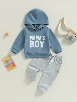 Toddler Boys Fall Outfits Letter Print Hoodies Long Sleeve Hooded Sweatshirts and Solid Color Long Pants 2Pcs Clothes Set