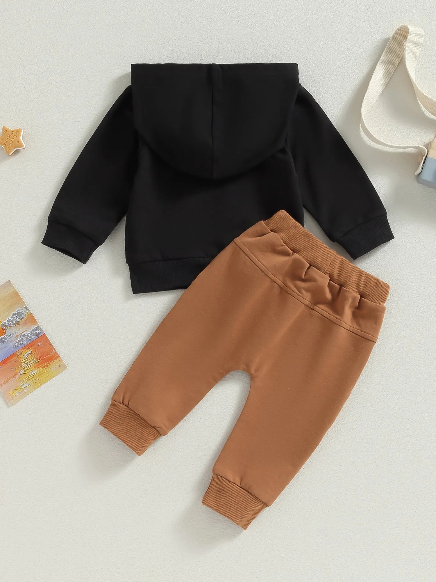 Toddler Boys Fall Outfits Letter Print Hoodies Long Sleeve Hooded Sweatshirts and Solid Color Long Pants 2Pcs Clothes Set