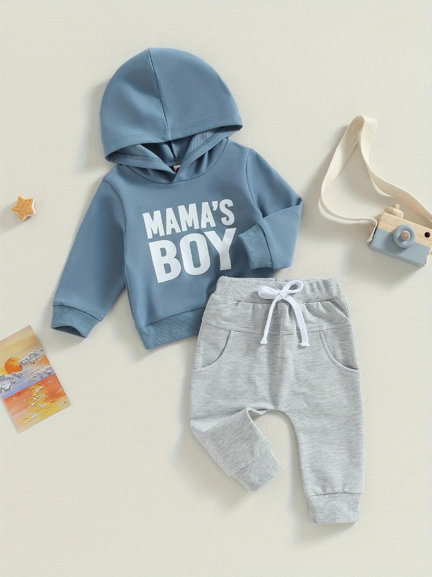 Toddler Boys Fall Outfits Letter Print Hoodies Long Sleeve Hooded Sweatshirts and Solid Color Long Pants 2Pcs Clothes Set