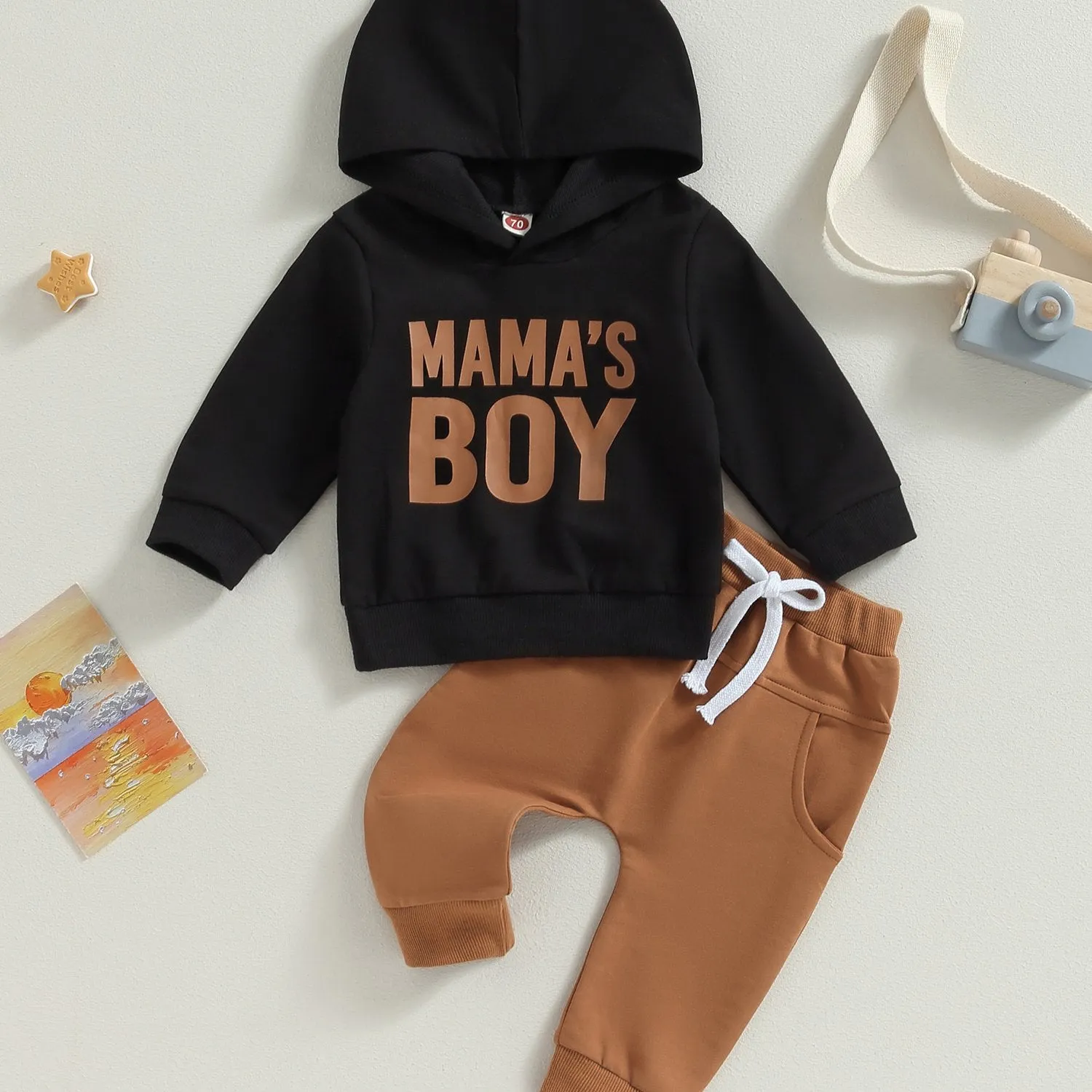 Toddler Boys Fall Outfits Letter Print Hoodies Long Sleeve Hooded Sweatshirts and Solid Color Long Pants 2Pcs Clothes Set