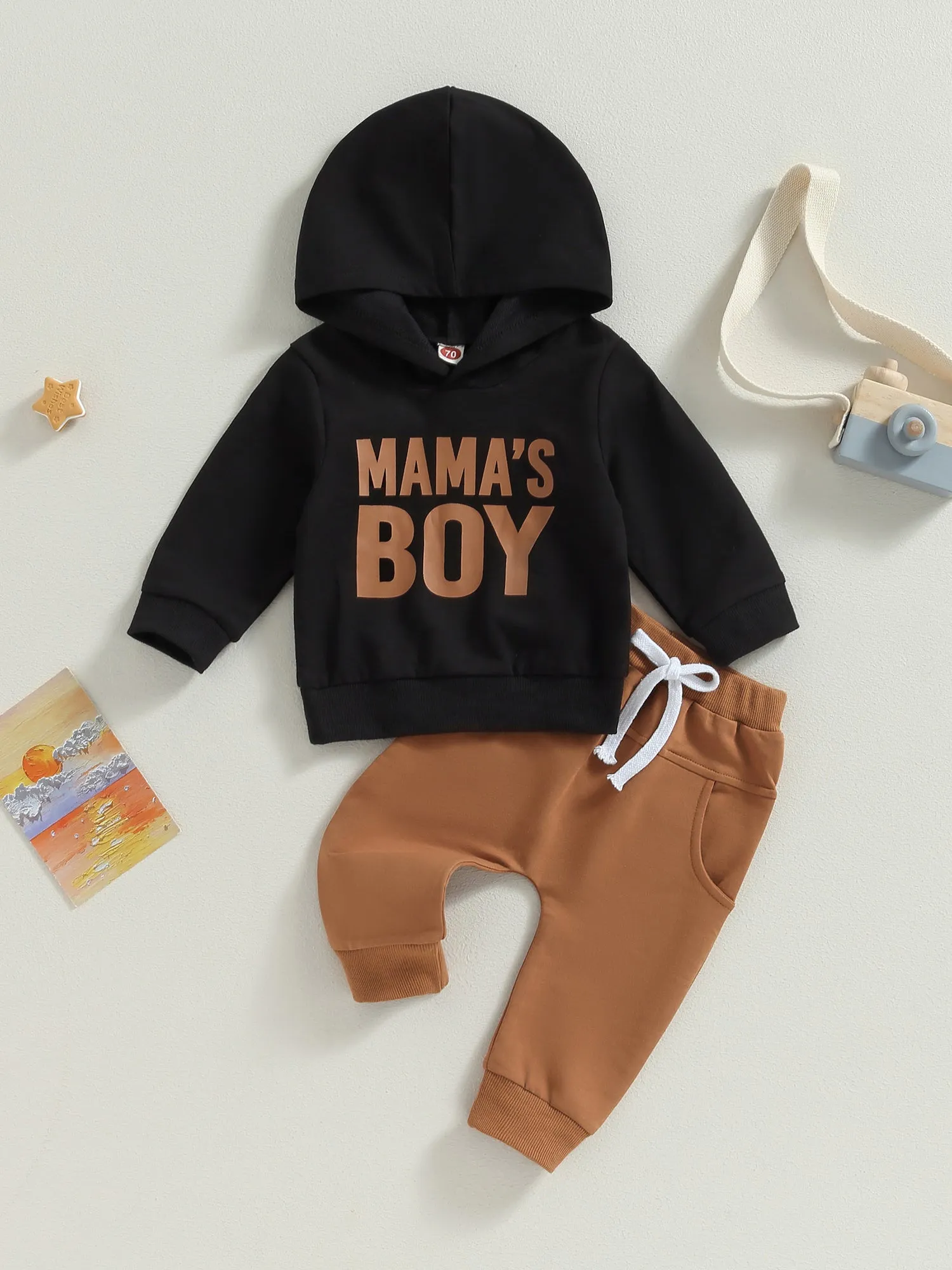 Toddler Boys Fall Outfits Letter Print Hoodies Long Sleeve Hooded Sweatshirts and Solid Color Long Pants 2Pcs Clothes Set