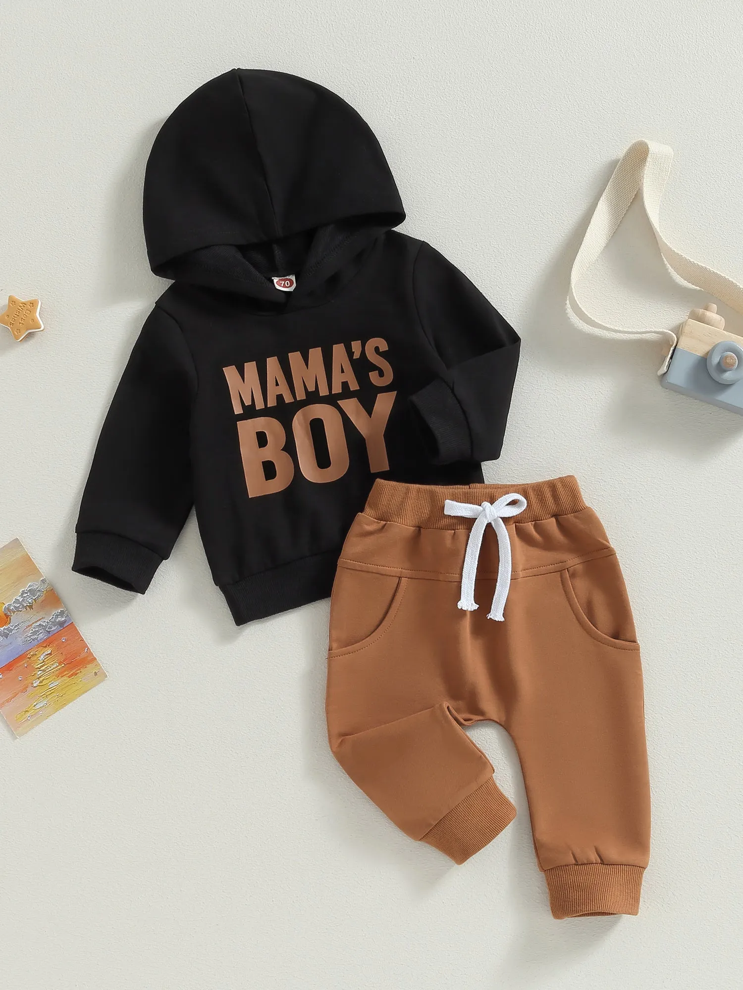Toddler Boys Fall Outfits Letter Print Hoodies Long Sleeve Hooded Sweatshirts and Solid Color Long Pants 2Pcs Clothes Set